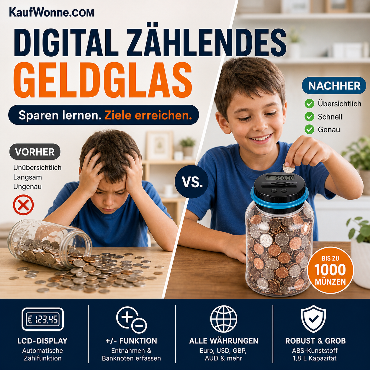 💰✨50 % RABATT! 🏦 Digitale Spardose mit automatischer Münzzählung – Verfolgt Ersparnisse, legt Sparziele fest und macht das Sparen für Kinder und Erwachsene zum Spaß.✨