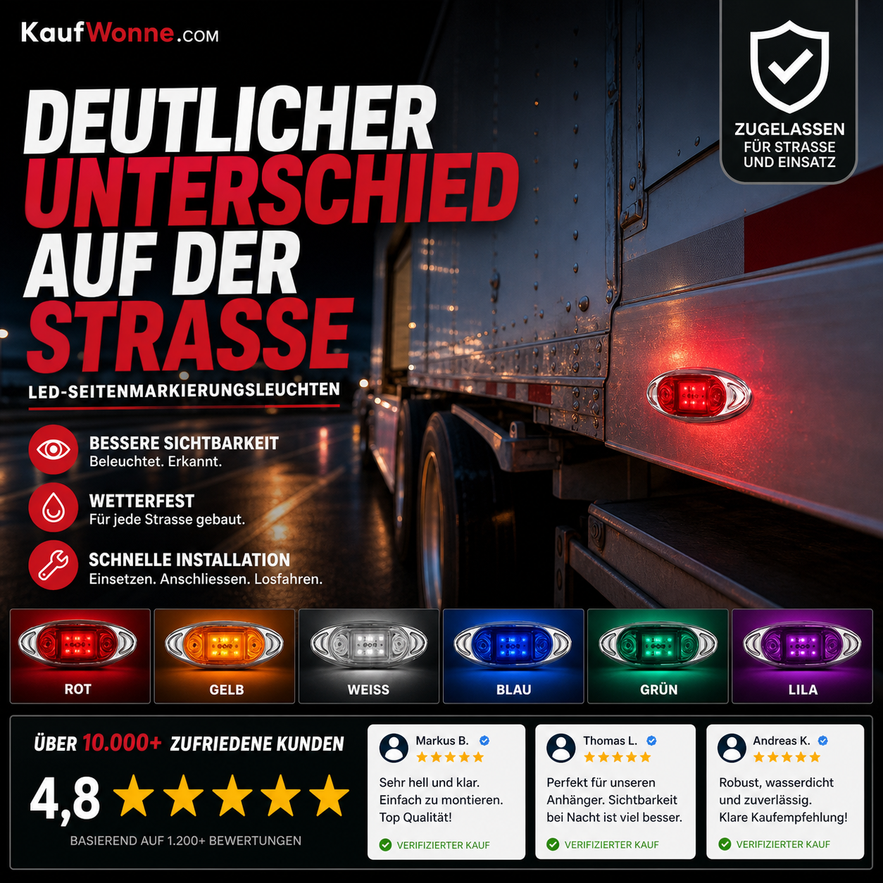 🚛 50% RABATT! 💡 2‑er‑Set LED‑Lkw‑Leuchten – 360° Sichtbarkeit, wetterfest & einfach zu montieren – Maximale Sicherheit bei Nacht & schlechtem Wetter 🌙