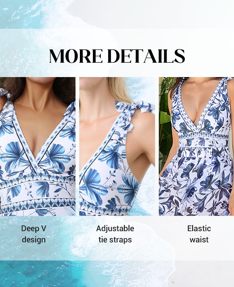 💥 Sonderangebot: 50 % Rabatt 💥 V Neck Lace Up Printed One Piece Swimsuit And Skirt