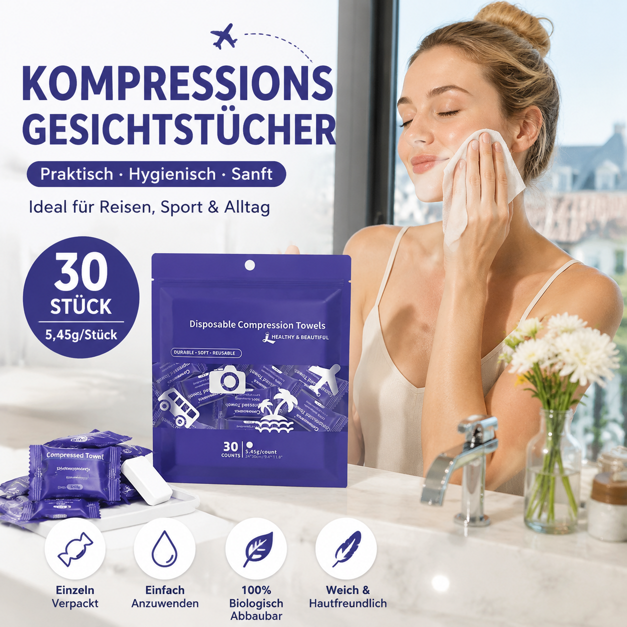 📢📢50 % Rabatt!!🧖‍♀️💧Tragbare, komprimierte Einweg-Handtücher  -  – ideal für unterwegs, im Auto und zu Hause | Saugstark & reißfest, auch im nassen Zustand 🏠🛡️