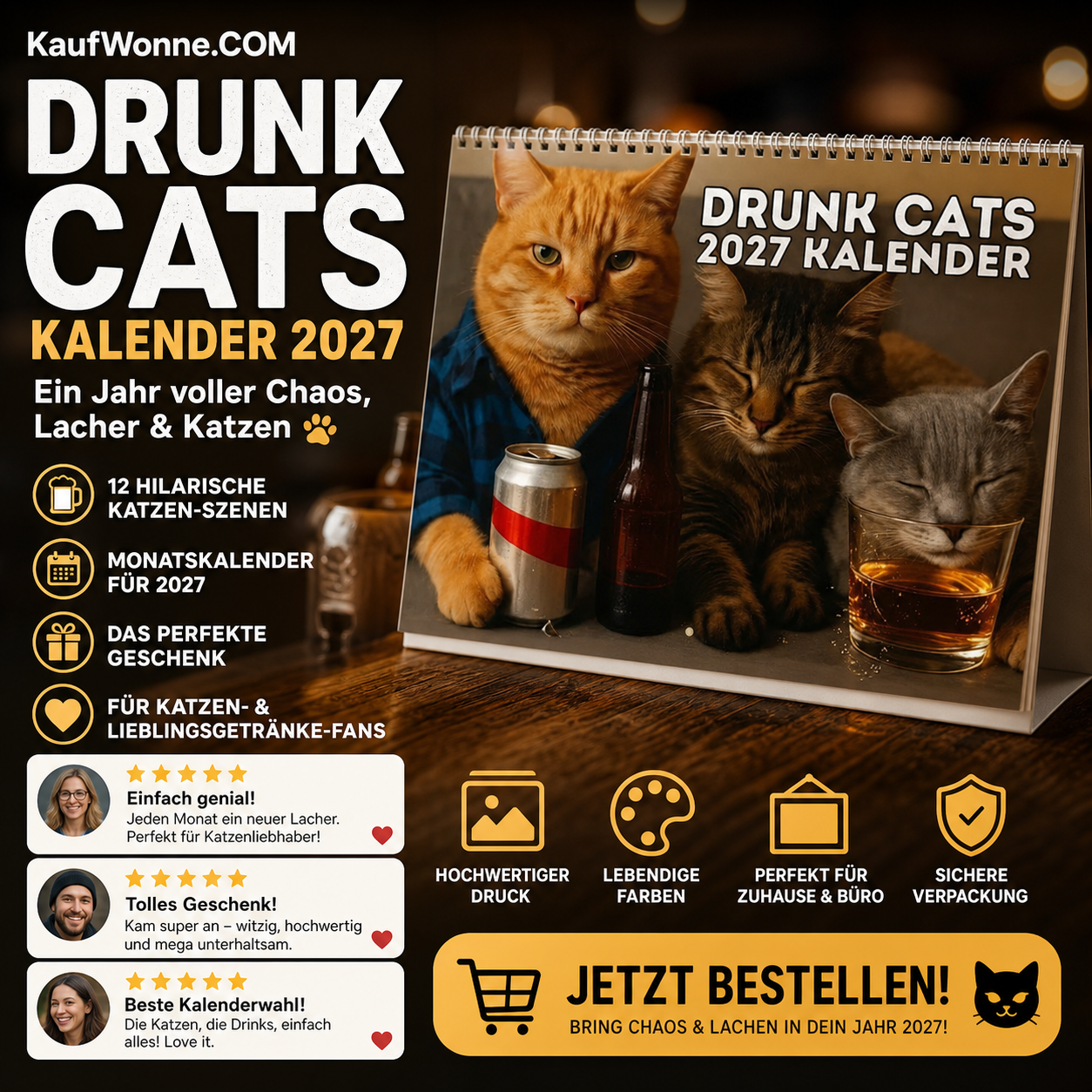 🍺🐱Betrunkene Katzen Kalender 2027