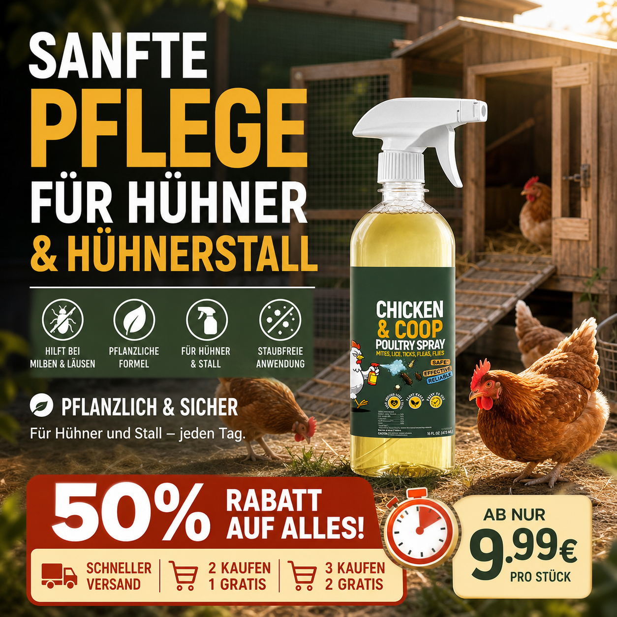 🔥🎁 2+1 GRATIS!!🥳 💞 50K+ VERKAUFT! ⚡🐔Natürliches Reinigungsspray für Hühnerställe, geruchsneutralisierend & keimreduzierend