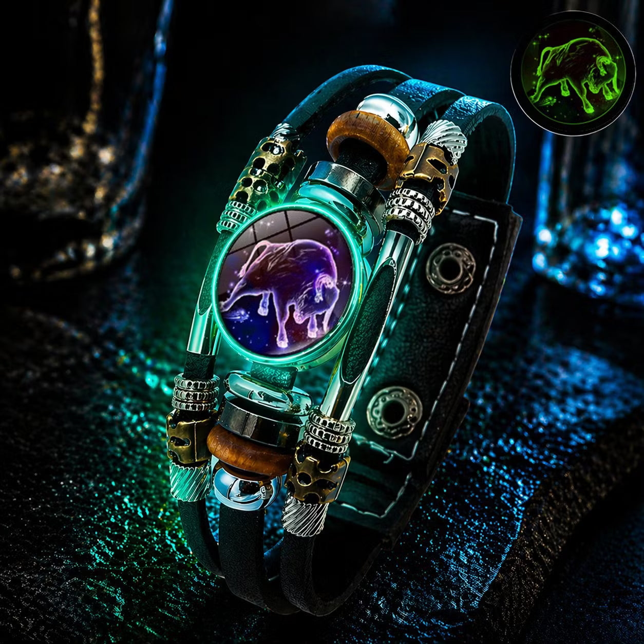 💥Last-Minute-Angebot – 50 % Rabatt ☪️Im Dunkeln leuchtendes Lederarmband mit Sternzeichen für Männer und Frauen (6,9/8,1 Zoll)♑️