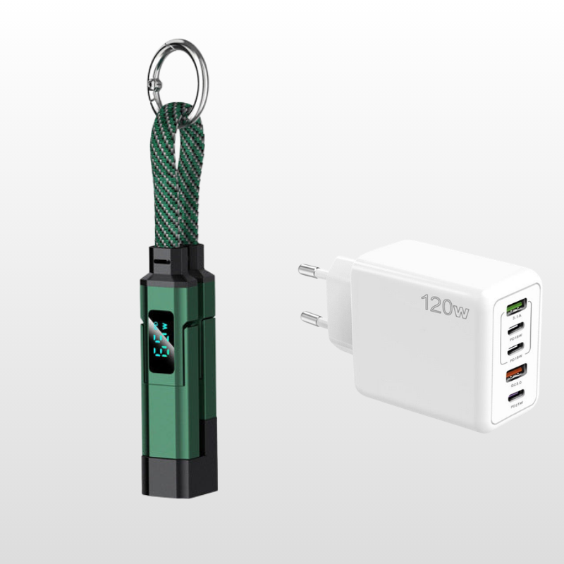 🔌 4-in-1-Ladekabel mit Digitalanzeige und Schlüsselanhänger – Schnellladefunktion, knickfest und kompakt