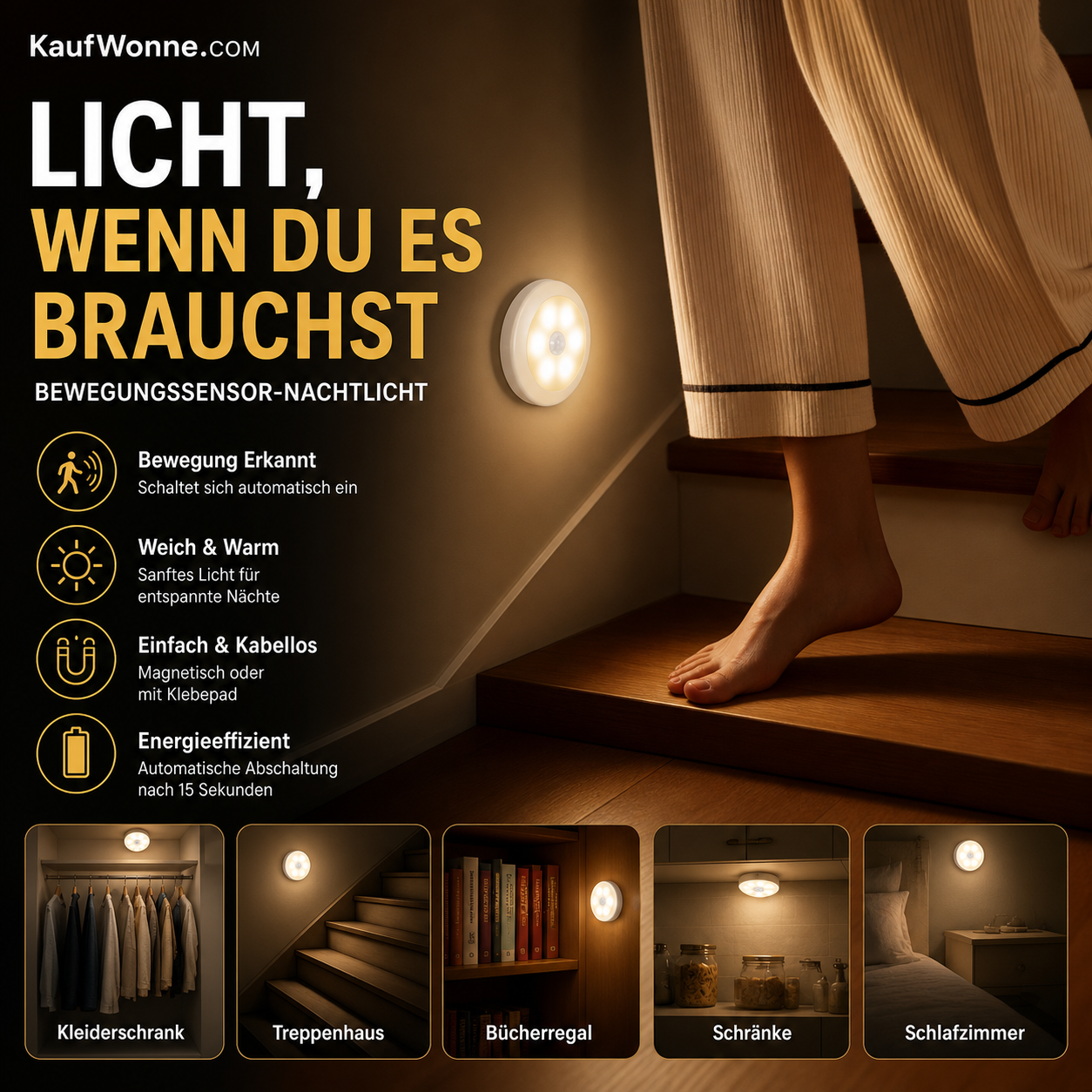 🔥🎁 1+1 GRATIS!!🥳💡Kompaktes Nachtlicht für den Haushalt mit Bewegungssensor
