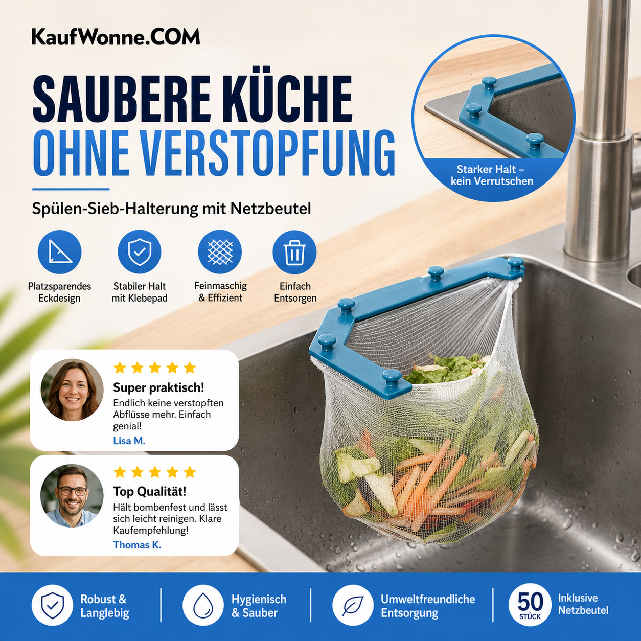 💧 Sauber & trocken – Dreieckiger Abtropf-Ständer für Filtersieb und Abfallsäcke – passt in jede Spüle