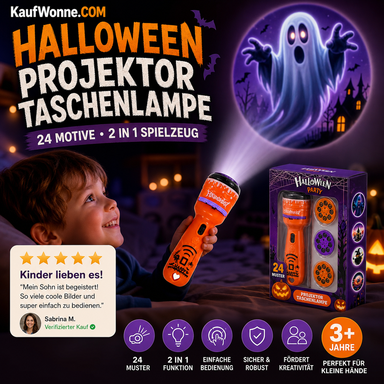 🎃👻 Kinder-Projektions-Taschenlampen-Spielzeug für Weihnachten & Halloween