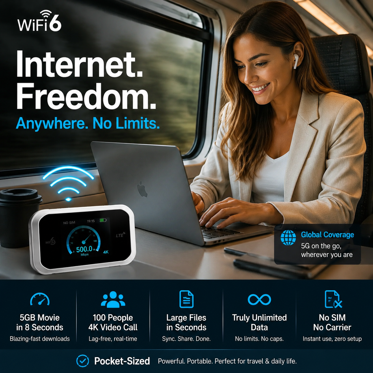 🔥50 % RABATT! 📶✨Pocket-WLAN mit Kompatibilität zu allen Netzwerken, ohne SIM-Karte!