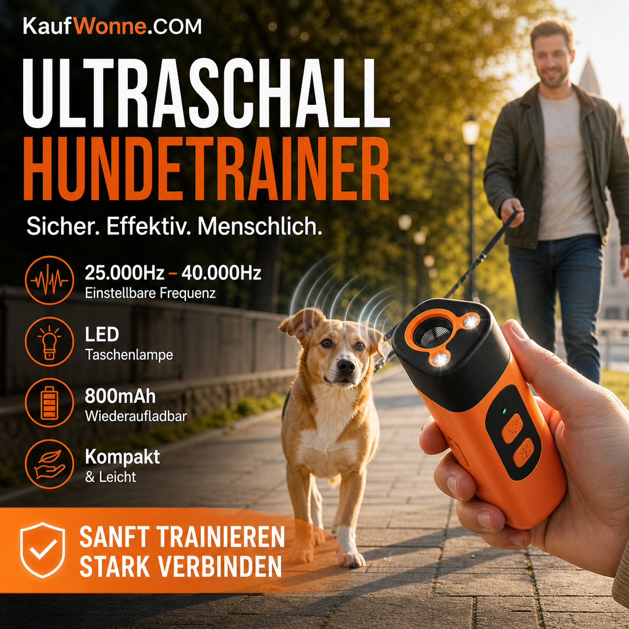 📢📢50 % Rabatt!! ⏰🐕 Tragbares Ultraschall-Hundeabwehrgerät, wiederaufladbar, 3 Modi, Hundetraining & Abwehr, für Outdoor & Spaziergänge