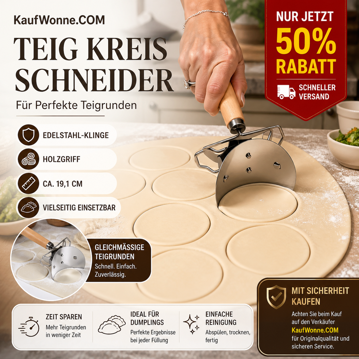 🥟 Spare 50 %! 🔪 Teigtaschenausstecher – Edelstahl, für einfaches und gleichmäßiges Schneiden ✨
