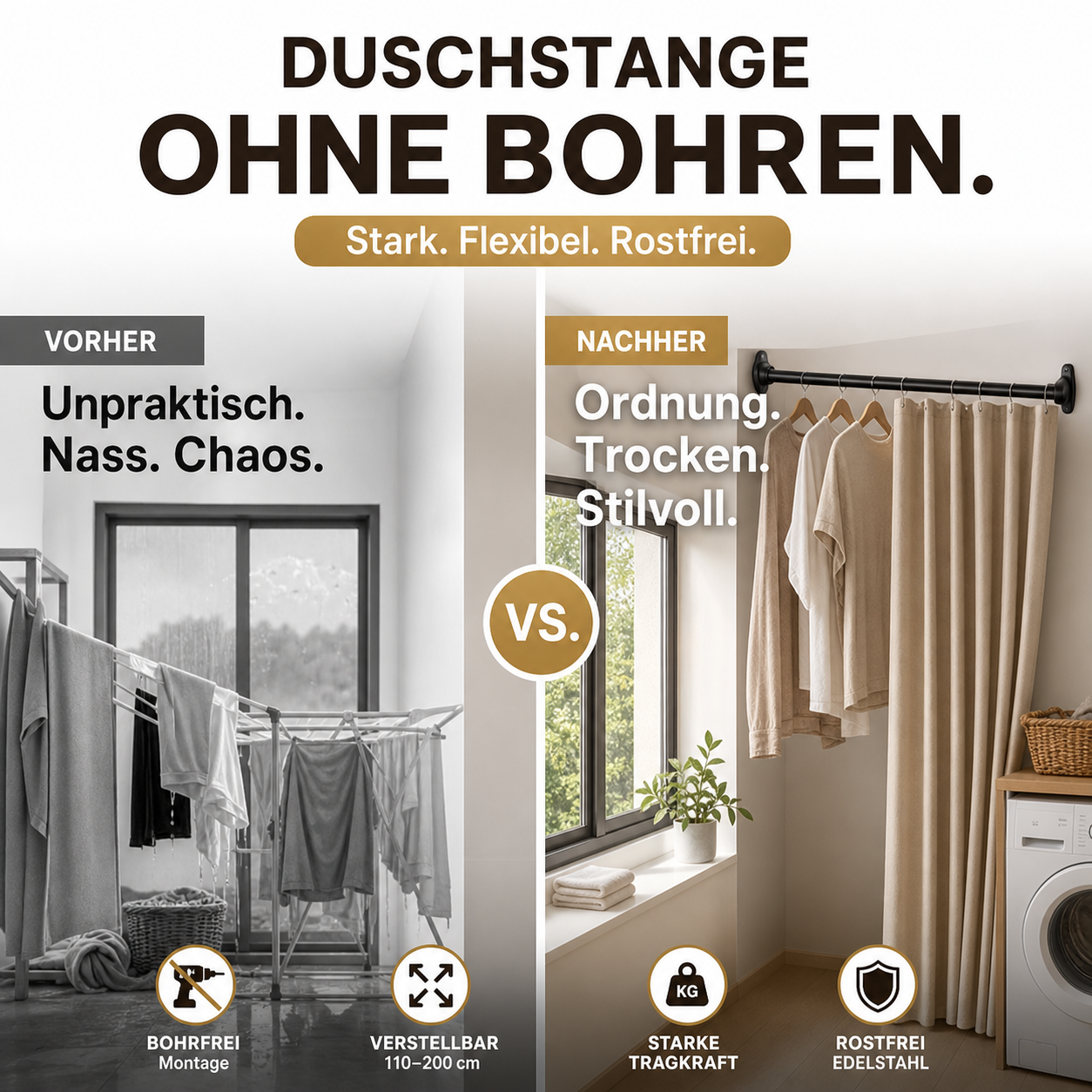 🔥 Heute -50 %! 🏠 Verstellbare Spannstange ohne Bohren – schnell montiert, stabil & vielseitig einsetzbar