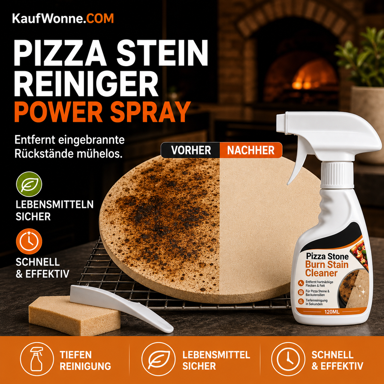 🍕 Starker Pizza-Stein-Fleckenentferner-Spray, für Pizzasteine und Backsteine, entfernt eingebrannte Flecken, geruchsneutral
