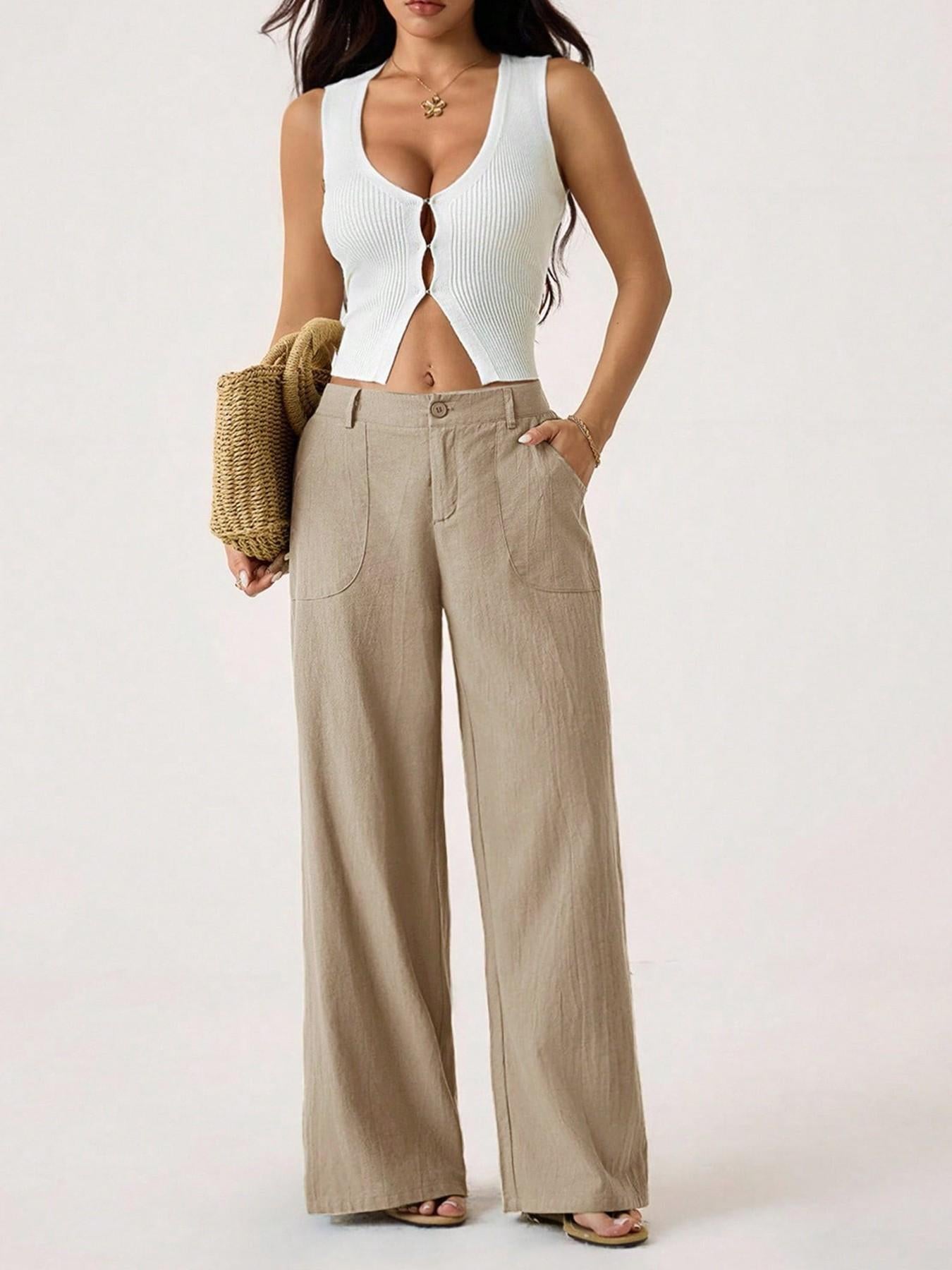 🔥🔥 2026 NEU 🥳☀️ Lässige Damen Loungehose aus Baumwoll-Leinen-Mix 👖 Fließend, gerades Bein & hoher Bund – perfekt für Sommer & Alltag 🌸