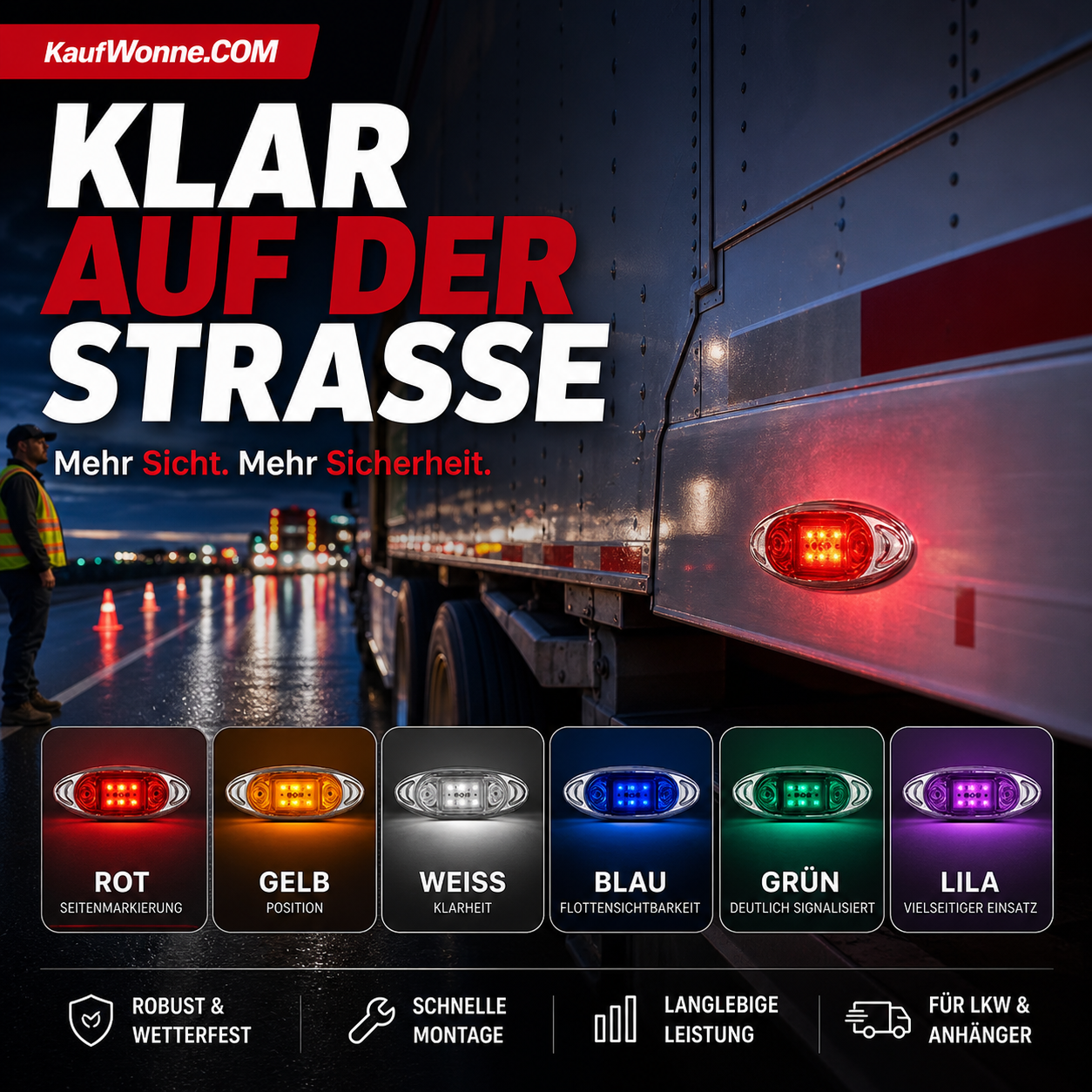 🚛 50% RABATT! 💡 2‑er‑Set LED‑Lkw‑Leuchten – 360° Sichtbarkeit, wetterfest & einfach zu montieren – Maximale Sicherheit bei Nacht & schlechtem Wetter 🌙