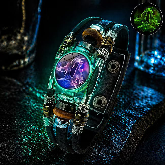 💥Last-Minute-Angebot – 50 % Rabatt ☪️Im Dunkeln leuchtendes Lederarmband mit Sternzeichen für Männer und Frauen (6,9/8,1 Zoll)♑️