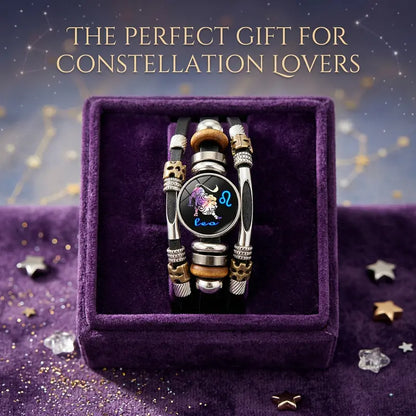 💥Last-Minute-Angebot – 50 % Rabatt ☪️Im Dunkeln leuchtendes Lederarmband mit Sternzeichen für Männer und Frauen (6,9/8,1 Zoll)♑️