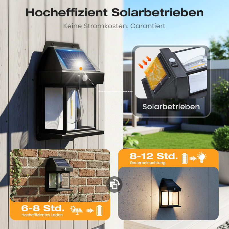 📢📢50 % Rabatt!! ⏰ ⏳Bewegungssensor Solar-Wolfram-Wandleucht - Wetterfest, langlebig & mit effizientem Panel | 0€ Stromkosten, warmes Wolfram-Licht🌙