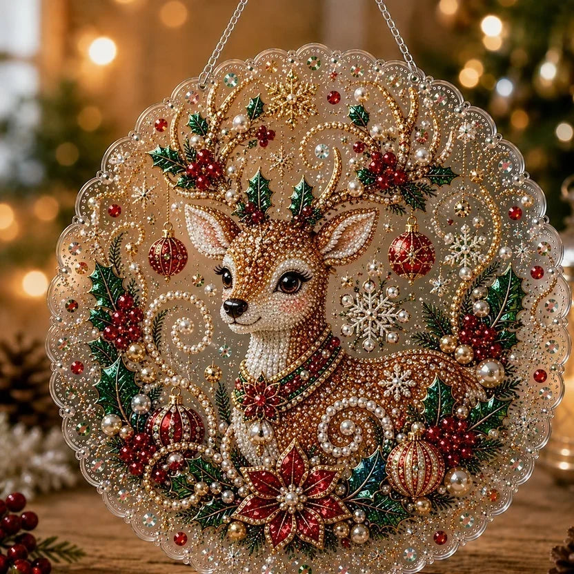 🎁🎄 DIY Weihnachts-Perlen-Diamantmalerei-Anhänger Bastelset | Farbechte, abriebfeste Perlen – handgefertigte Festdekoration zum Aufhängen 🎅💎