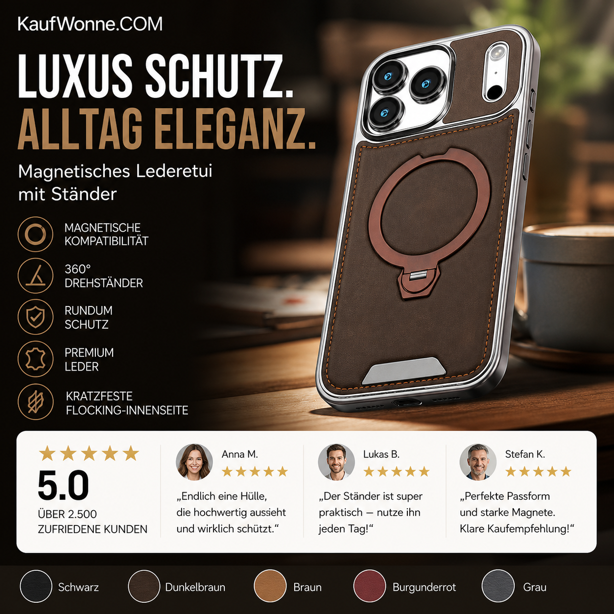 📱 360° magnetische stoßfeste Handyhülle mit drehbarem Ständer, kompatibel mit kabellosem Laden