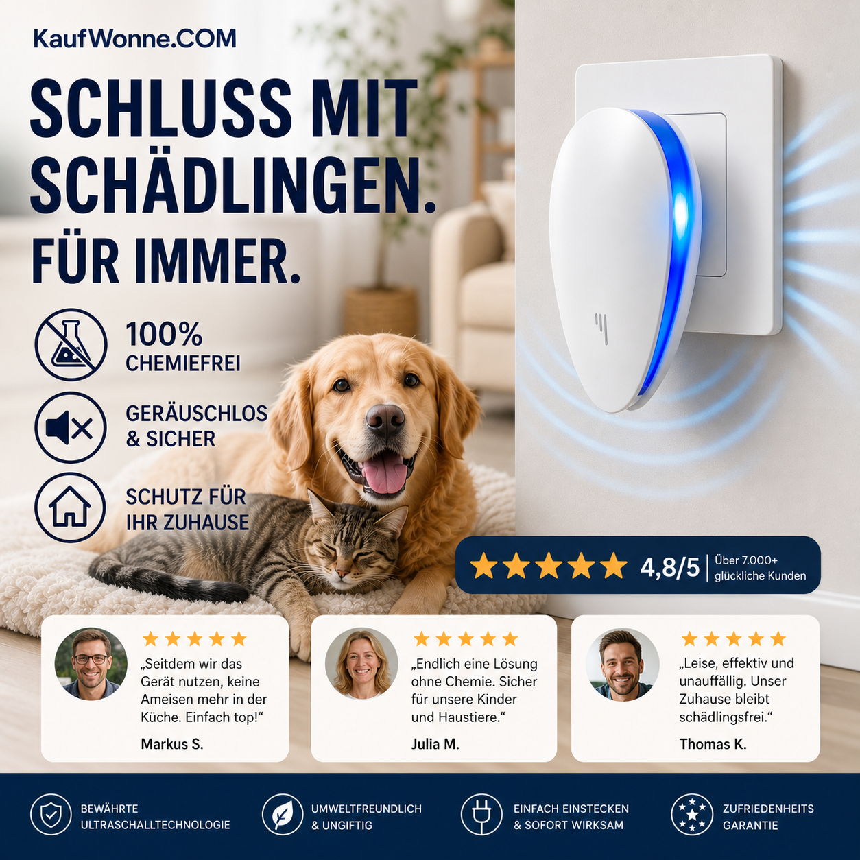 🔥🎁 2+1 GRATIS!!🥳🏠 Verbesserter Ultraschall‑Schädlingsabwehrer, vertreibt Flöhe, Insekten und Nagetiere, steckdosenbetrieben