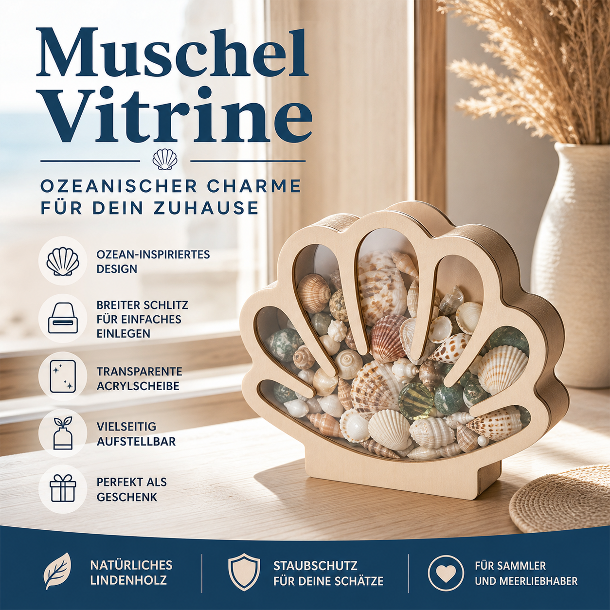 🐚 JETZT 50% RABATT! ✨ Muschel-Vitrine mit Acrylscheibe – Transparent & staubdicht – Perfekt für Sammlungen, Basteln oder Souvenirs – Elegante Tisch- oder Regaldekoration 🏖️🌟