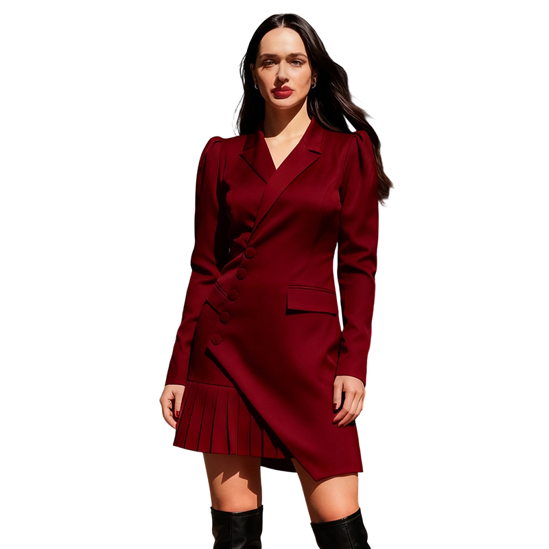 🎉 Frühlingsfest-Spezial: 50% Rabatt + kostenloser Versand 🚀🖤Mini-Blazerkleid mit Knopfleiste und Falten | Solange der Vorrat reicht!