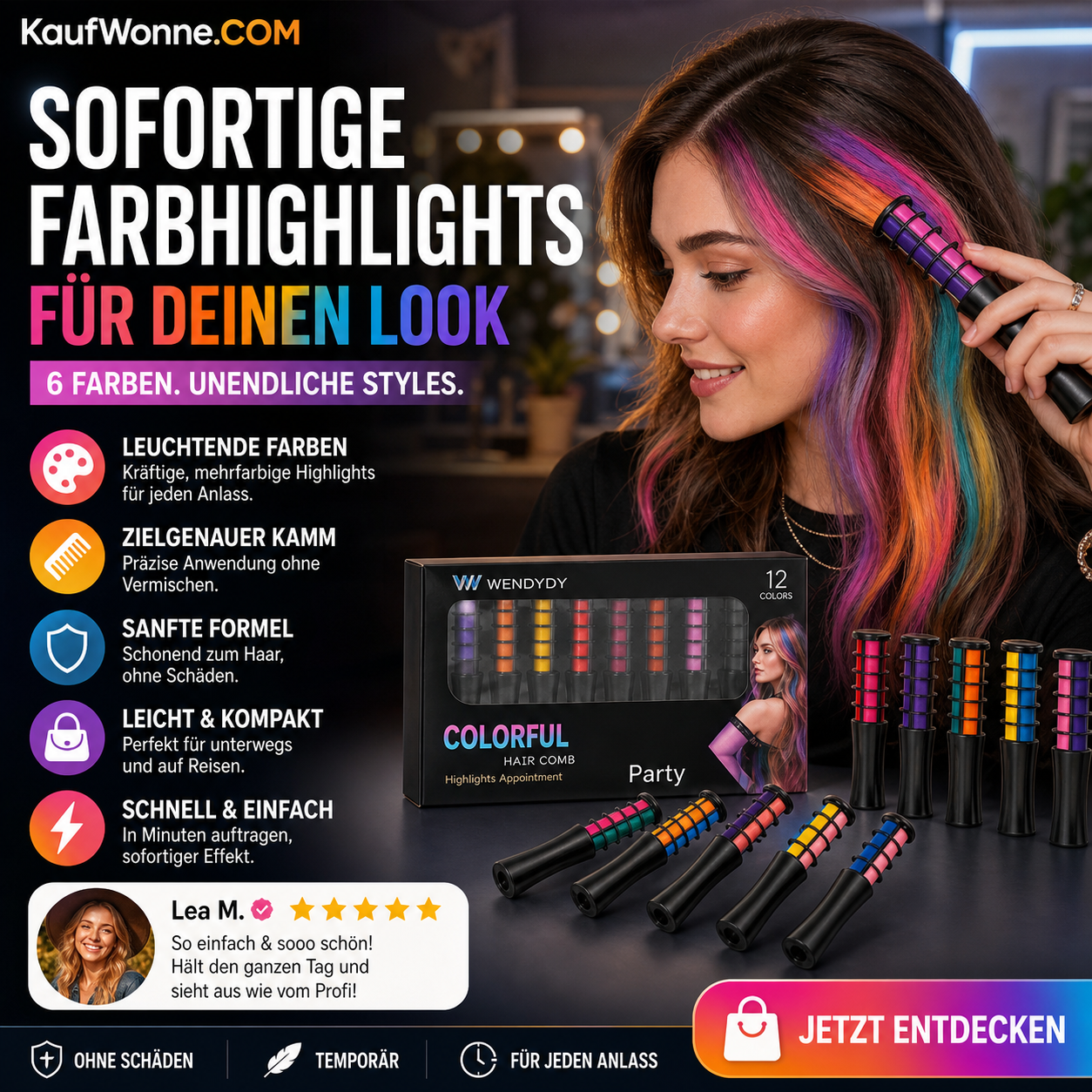 🔥🎁 2+1 GRATIS!!🥳💞 50K+ VERKAUFT! 🎨💇‍♀️ Temporärer Haarfarbe-Kamm – Schnelle & schonende Highlights für Partys & Festivals | Kompakt & tragbar
