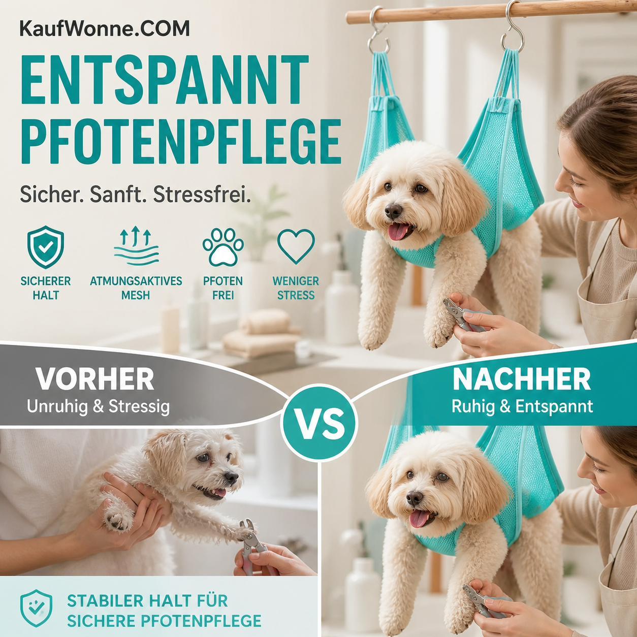 🐾 Pflege-Hängematte für Katzen und Hunde, zum Baden, Krallen schneiden und Pflegen, atmungsaktiv
