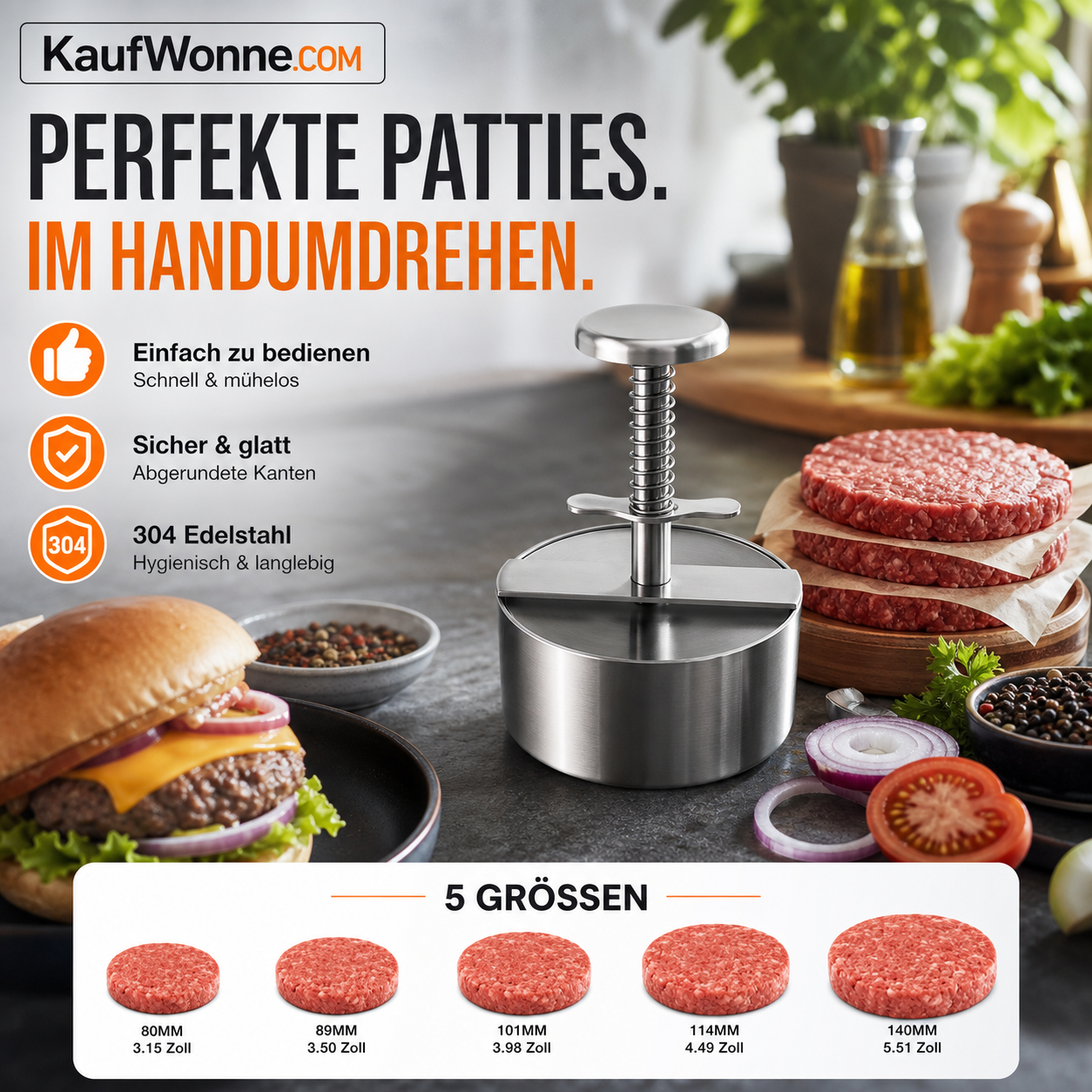 🔥🎁 2+1 GRATIS!!🥳💞 50K+ VERKAUFT! ⚡🍔Manuelle Fleischpresse für Hamburger-Patties