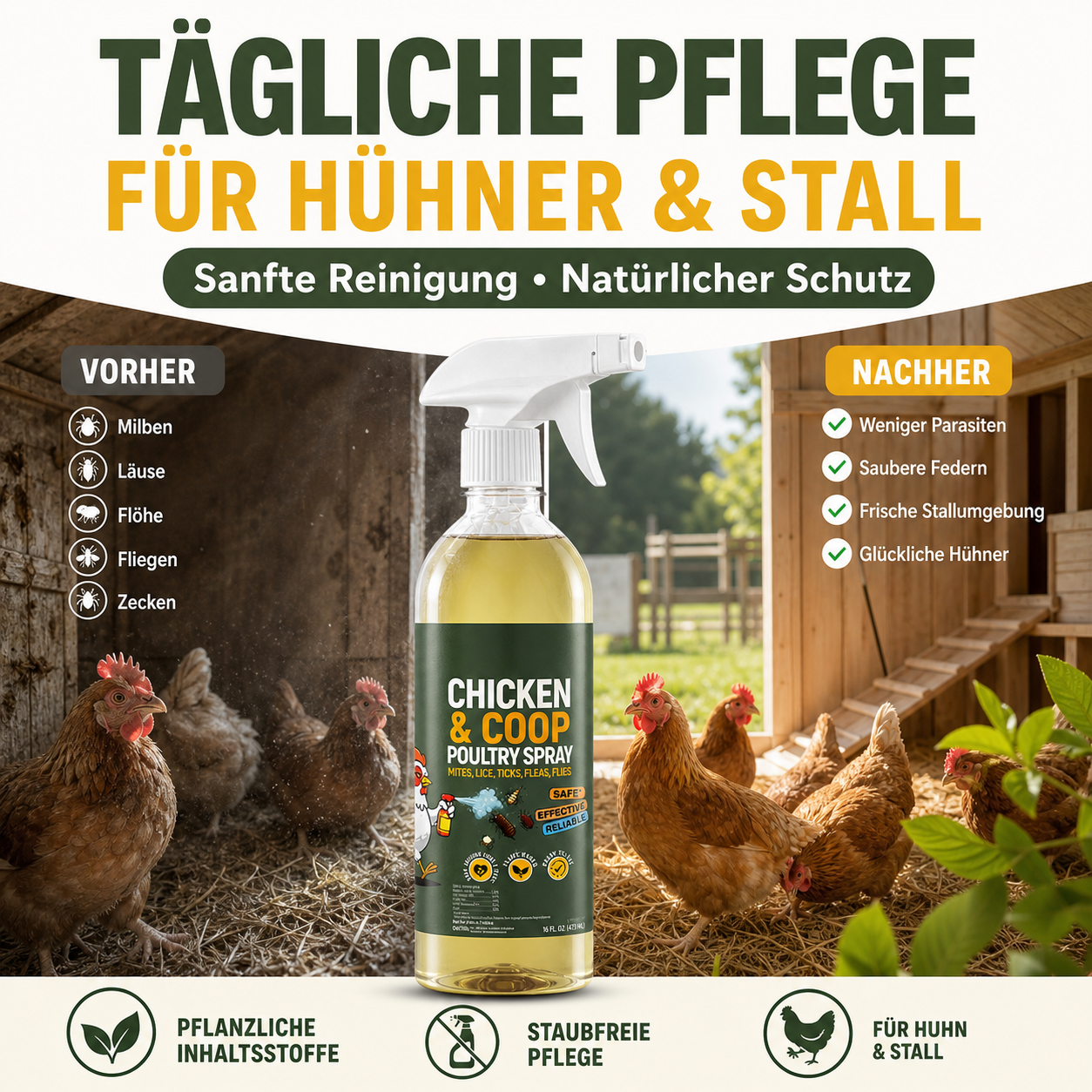 🔥🎁 2+1 GRATIS!!🥳 💞 50K+ VERKAUFT! ⚡🐔Natürliches Reinigungsspray für Hühnerställe, geruchsneutralisierend & keimreduzierend