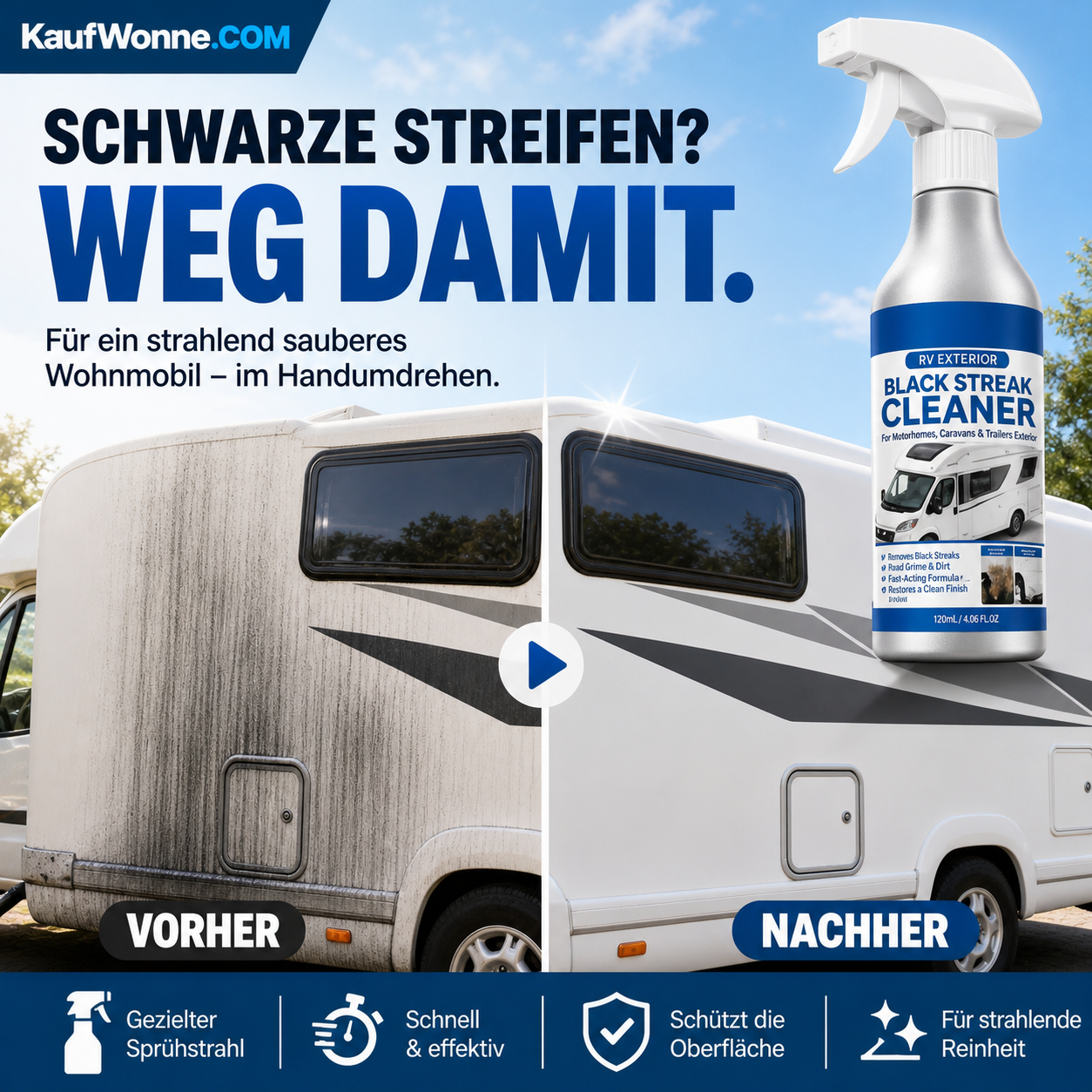 🚐✨ 2+1 GRATIS! Schwarze‑Streifen‑Reinigungsspray, entfernt hartnäckige schwarze Streifen und Verschmutzungen