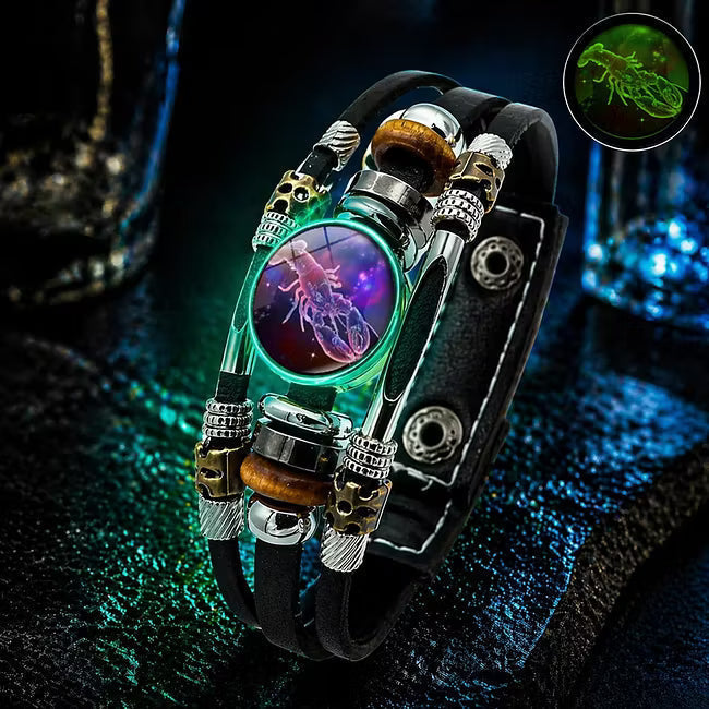 💥Last-Minute-Angebot – 50 % Rabatt ☪️Im Dunkeln leuchtendes Lederarmband mit Sternzeichen für Männer und Frauen (6,9/8,1 Zoll)♑️