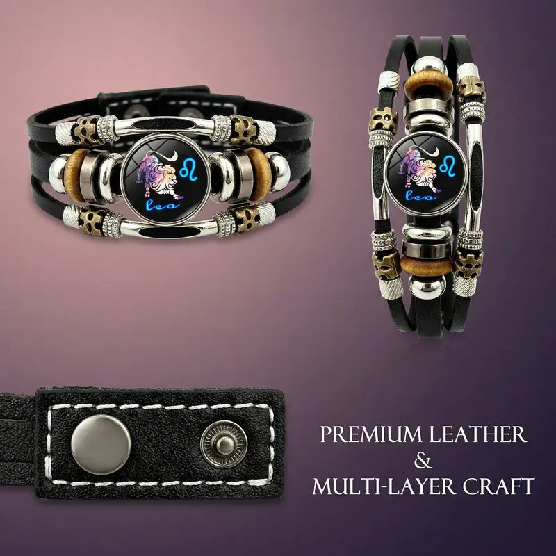 💥Last-Minute-Angebot – 50 % Rabatt ☪️Im Dunkeln leuchtendes Lederarmband mit Sternzeichen für Männer und Frauen (6,9/8,1 Zoll)♑️