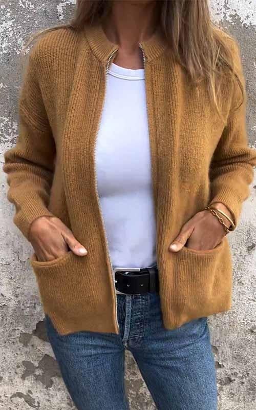 ⏳ Zeitlich begrenzt 50% Rabatt ⏰ Klassische Strickjacke mit Rundhals & Reißverschluss 🧥 Leicht, anschmiegsam & stylisch zugleich | Perfekt zum Layeren in jeder Jahreszeit!