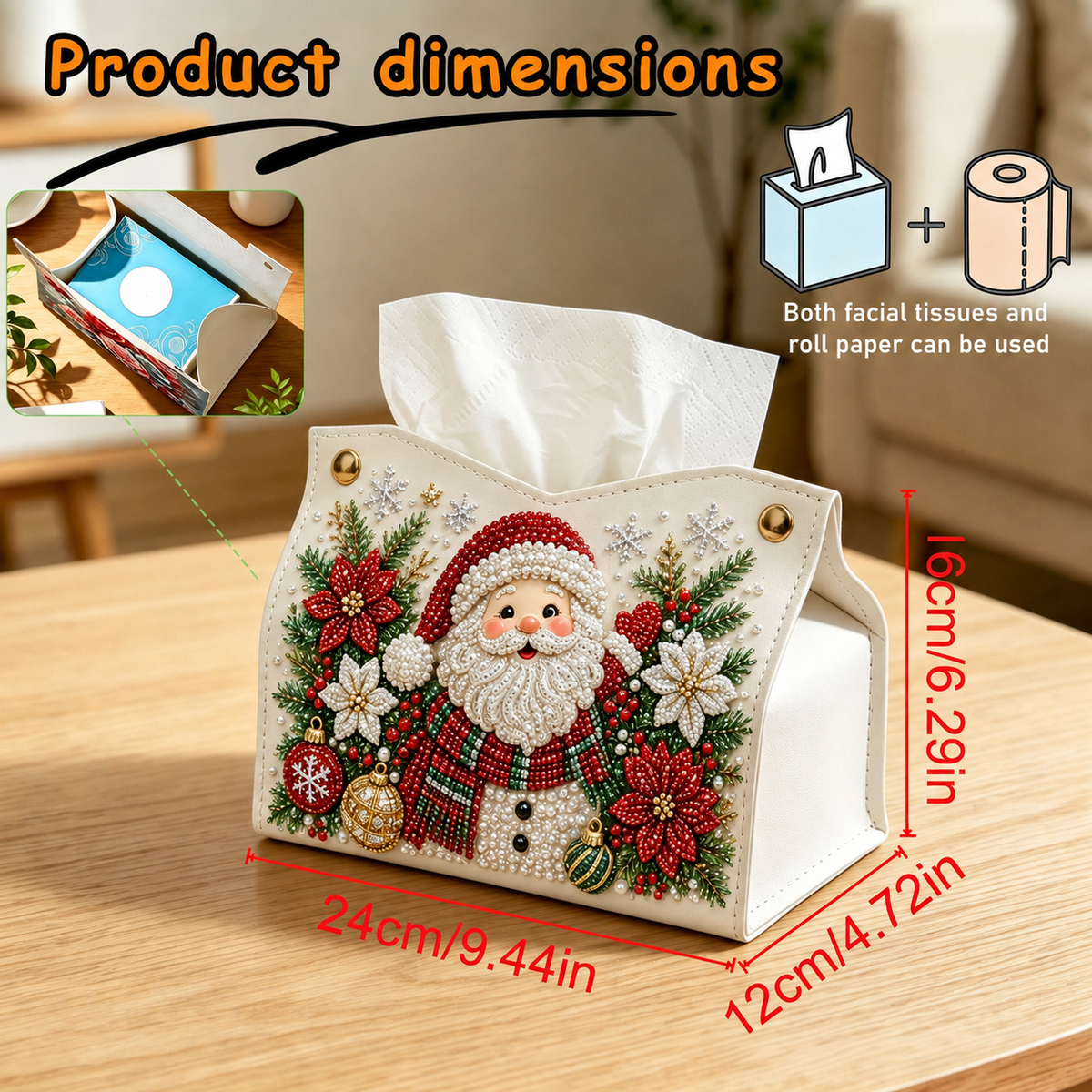 🔥🎁 2+1 GRATIS!!🎄✨ Decorative Beaded Christmas Tissue Box Cover – Elegant Santa, Snowman & Reindeer Holiday Decor