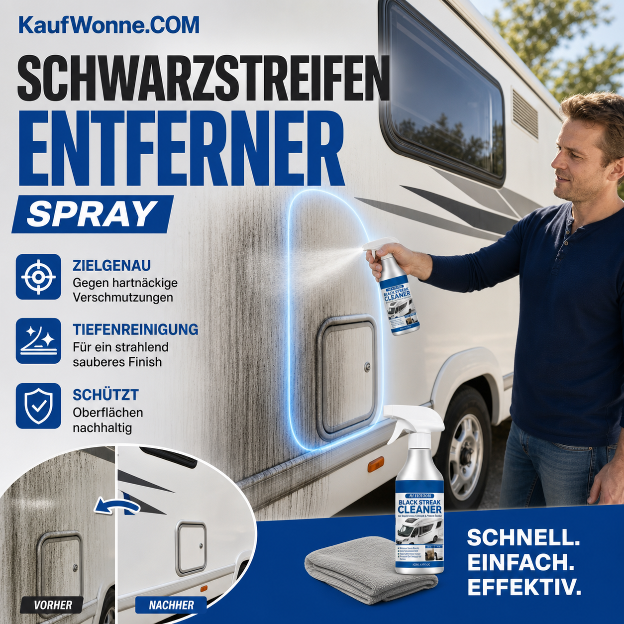 🚐✨ 2+1 GRATIS! Schwarze‑Streifen‑Reinigungsspray, entfernt hartnäckige schwarze Streifen und Verschmutzungen