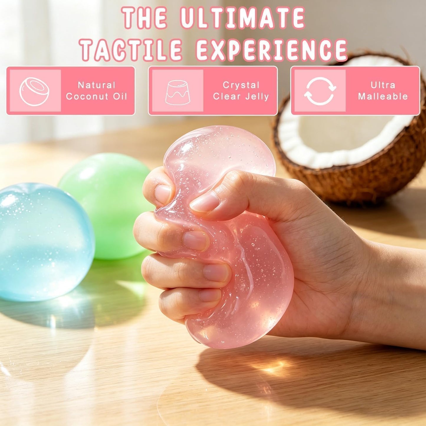 🔥🎁 2+1 GRATIS!!🥳 💞 50K+ VERKAUFT! ⚡🥥Coconut Oil Squishy, Coconut Oil Stress Ball – Super Soft, Handmade, Slow-Rising Fidget Squeeze Toy for Stress Relief and Improved Focus🌴💚