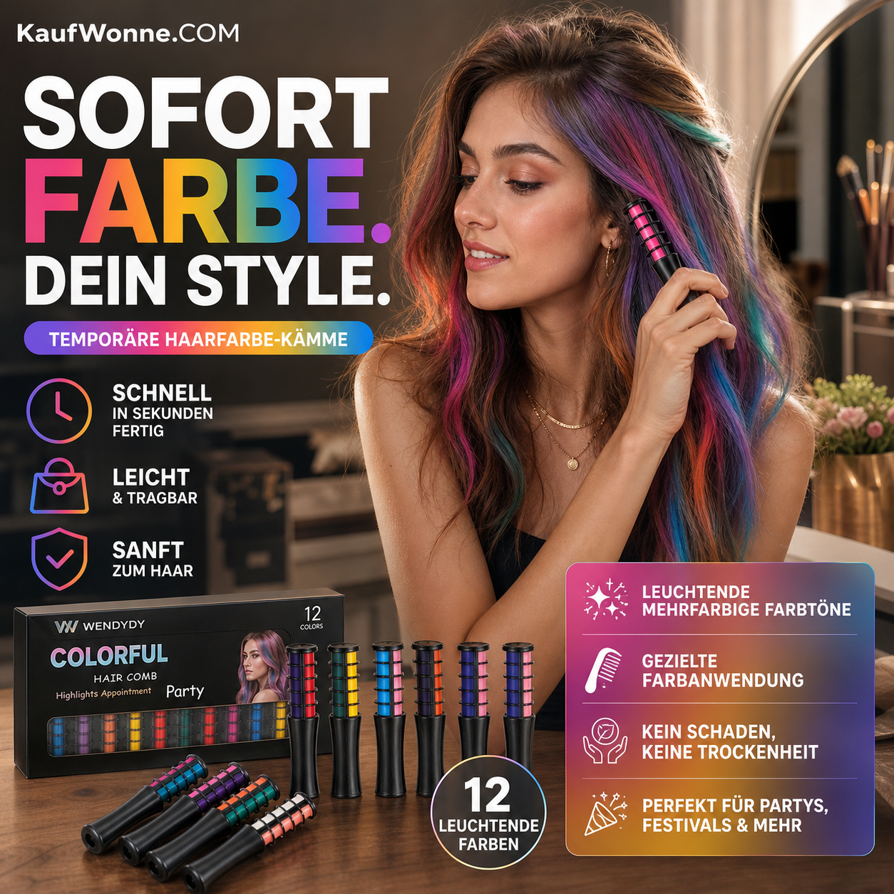 🔥🎁 2+1 GRATIS!!🥳💞 50K+ VERKAUFT! 🎨💇‍♀️ Temporärer Haarfarbe-Kamm – Schnelle & schonende Highlights für Partys & Festivals | Kompakt & tragbar