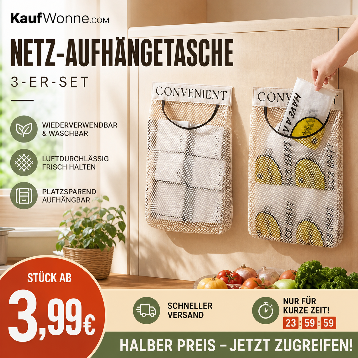 🥳Heißes Angebot 🥳💞50K+ verkauft!Netz‑Aufhängetasche 3‑er‑Set – ab 3,99 €! Wiederverwendbar, waschbar & luftdurchlässig, umweltfreundliche Aufbewahrung, jetzt zuschlagen!✅