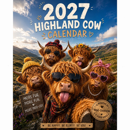 🐮 JETZT 50 % RABATT! 🗓️ Lustiger Wandkalender 2027 mit Hochlandrindern – A4-Format zum Aufhängen, charmantes Design und ein ganzes Jahr voller Spaß – Perfekt für Zuhause, Büro oder als Geschenk ✨
