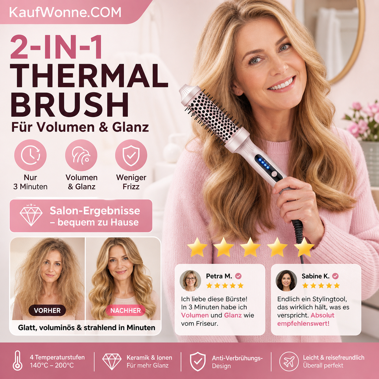 🔥 50 % Rabatt💇‍♀️ 2-in-1 Haar Volumen Kamm ✨ Voluminöses Haar in Minuten