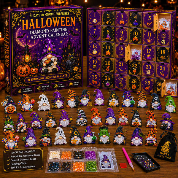 🎉✨ 31 Tage voller Gnome-Überraschungen: Halloween-Diamantmalerei-Adventskalender