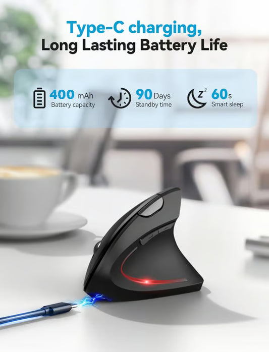 🖱️ 2 Kaufen, 1 Gratis 🎁✨Ergonomische Kabellose Vertikal-Maus mit Handgelenkschutz | ⚡USB-aufladbarer Optischer Maus