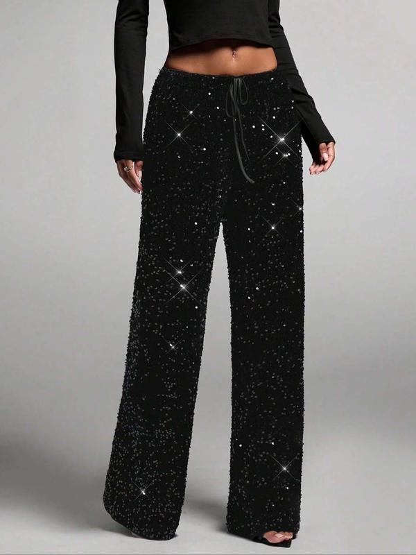 💖 50% VERSCHENKT💃Damen Paillette Sparkle Breite Bein Hose mit elastischem Bund✨