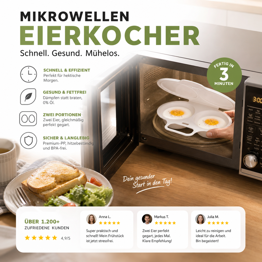 🥳HEISSER VERKAUF 2026🥳💞Mehr als 50.000 verkauft! 🥗🎁 50 % RABATT! Mikrowellen-Eierkocher mit Deckel und Griff - Zweikammer‑Design, antihaftbeschichtet und leicht zu reinigen. Gesünder als Braten – zuschlagen und sparen! 🏠✅