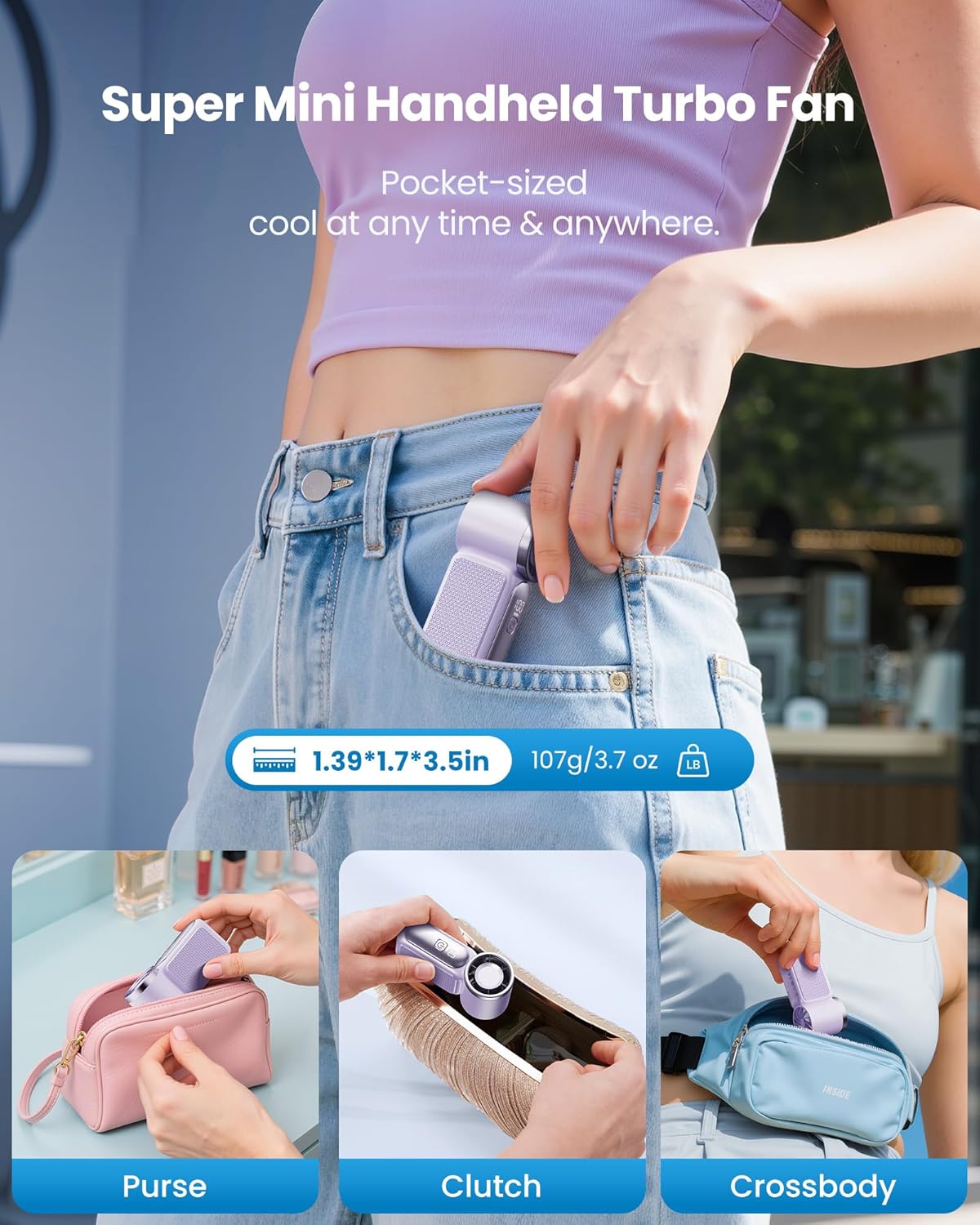 🌀Nur 12.99€ diesen Sommer!!!💨Mini-Handventilator mit LED-Anzeige –👍5-stufiger Turbo-Ventilator im Taschenformat.✨Über USB aufladbar, schnelle Kühlung für Reisen und beim Schminken. Das perfekte Geschenk.  Tragbare Kühlung