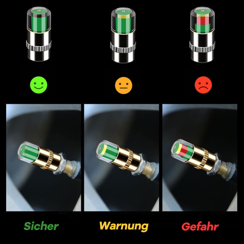 🔥🎉JETZT IM 2+1 DEAL! 🚗4er-Set intelligenter Reifendruck-Wächter | Einfach aufschrauben & geschützt losfahren 🚗💨