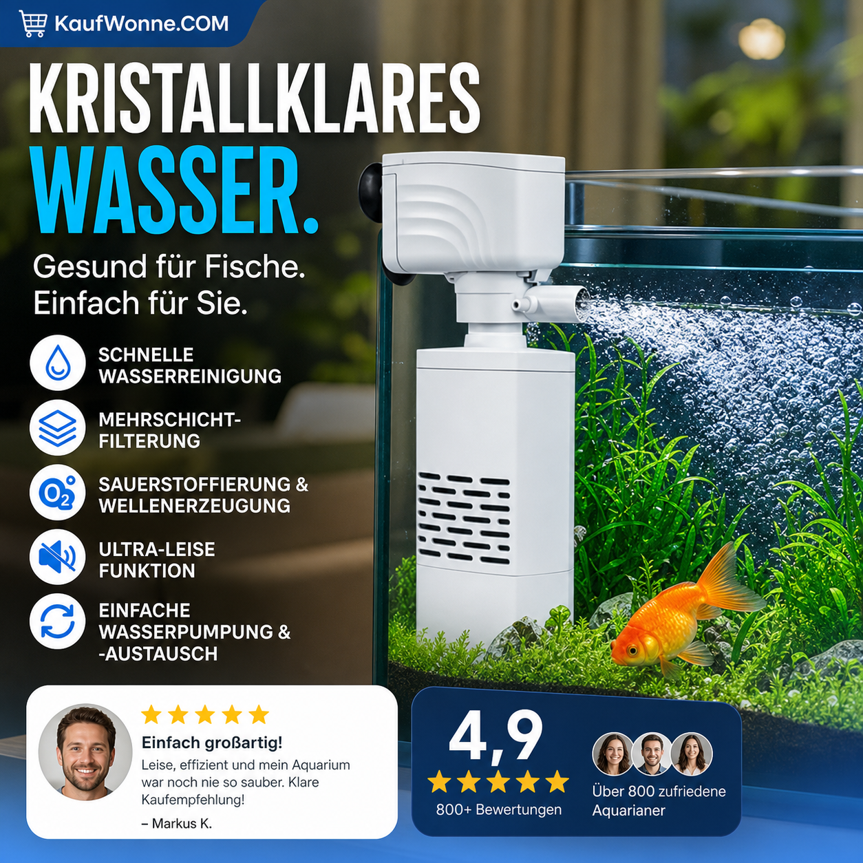 🔥🐠 3-in-1-Filter für Aquarien – Filtration, Sauerstoffierung und Wasserpumpung