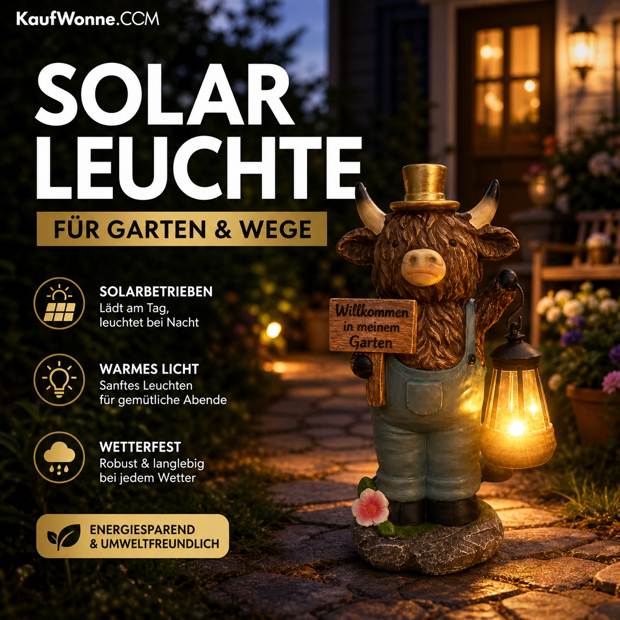 🐮☀️ 50 % RABATT! Solar-Gartenlampe Hochlandkuh | Niedliche Außenbeleuchtung für eine gemütliche Gartenatmosphäre ✨