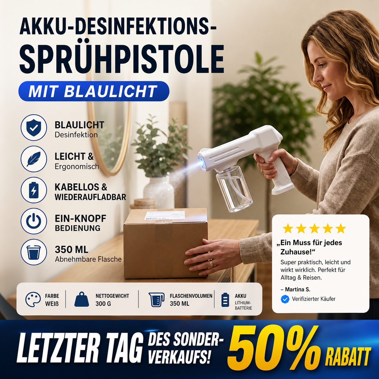 🔫 50 % RABATT! 🧴 Akku-Sprühpistole (350 ml) – Wiederaufladbar, leicht und vielseitig – Ideal für Desinfektionsmittel, Wasser oder selbst hergestellte Lösungen 🌿